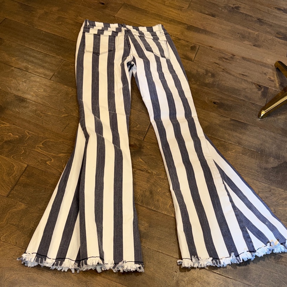 Altar'd State Blue and White Striped Flare Jeans - Picture 6 of 7